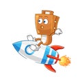 Suitcase head ride a rocket cartoon mascot vector