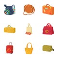 Suitcase icons set, cartoon style