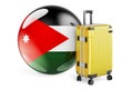 Suitcase with Jordanian flag. Jordan travel concept, 3D rendering