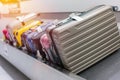 Suitcase or luggage with conveyor belt in the airport Royalty Free Stock Photo