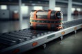 Suitcase or luggage on conveyor belt in international airport. Post-processed digital. generative ai Royalty Free Stock Photo