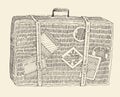 Suitcase Luggage Engraved Retro Hand Drawn Sketch