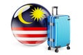 Suitcase with Malaysian flag. Malaysia travel concept, 3D rendering