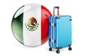 Suitcase with Mexican flag. Mexico travel concept, 3D rendering Royalty Free Stock Photo