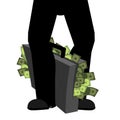 Suitcase of money and legs. To hide bribe. Case cash. Vector ill Royalty Free Stock Photo