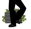 Suitcase of money and legs. To hide bribe. Case cash. Vector ill Royalty Free Stock Photo