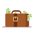 Suitcase with money. Portfolio of a rich man. Bribe or flight with money. Flat vector illustration isolated on Royalty Free Stock Photo