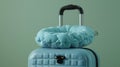 The suitcase with neck pillow..AI generated image Royalty Free Stock Photo
