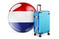 Suitcase with the Netherlands flag. Holland travel concept, 3D rendering