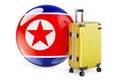 Suitcase with North Korean flag. North Korea travel concept, 3D rendering