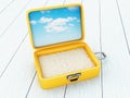 Suitcase open with sand.