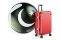 Suitcase with Pakistani flag. Pakistan travel concept, 3D rendering