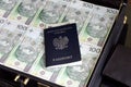 Suitcase passport and polish money corruption concept