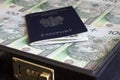 Suitcase passport and polish money corruption concept