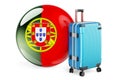 Suitcase with Portuguese flag. Portugal travel concept, 3D rendering Royalty Free Stock Photo
