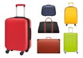 Suitcase realistic. Luggage tourists fashioned colored objects bags for travellers vector