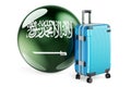 Suitcase with Saudi Arabian flag. Saudi Arabia travel concept, 3D rendering