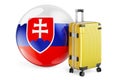 Suitcase with Slovak flag. Slovakia travel concept, 3D rendering