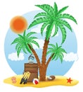 Suitcase standing under a palm tree vector illustration Royalty Free Stock Photo