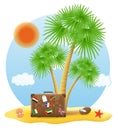 Suitcase standing under a palm tree vector illustration Royalty Free Stock Photo