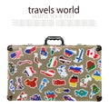 suitcase stickers of the flags of the countries from travels around the world