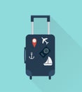 Suitcase with stickers. Travel concept. Vector illustration flat design style. Royalty Free Stock Photo