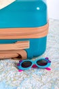 Suitcase sunglasses map Royalty Free Stock Photo
