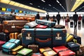 Suitcase Surrounded by Assorted Pieces of Luggage, Conveyor Belt in the Background, Bustling Airport Scene