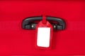 Suitcase Tag, Blank Identification Label on Red Travel Luggage Bag