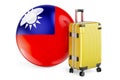 Suitcase with Taiwanese flag. Taiwan travel concept, 3D rendering Royalty Free Stock Photo