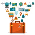 Suitcase travel concept media icons