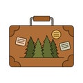 Suitcase travel with pines forest
