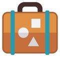 Suitcase with travel stickers color icon. Tourist luggage symbol