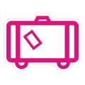 Suitcase on wheels, vector icon, red label