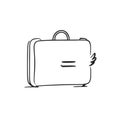 Suitcase with wings. The concept of air tourism. Stylish business case. Travel line icon. Sketch drawing