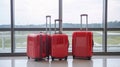 Suitcases in airport departure lounge, summer vacation concept, Royalty Free Stock Photo