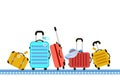 Suitcases on airport luggage conveyor belt. Travel bag. Summer time. Holidays. Vacation trip. Rest trip. Luggage band on Royalty Free Stock Photo