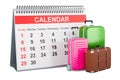 Suitcases with desk calendar. Travel Calendar concept, 3D rendering