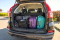 Suitcases and luggage in the trunk of the car Royalty Free Stock Photo