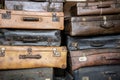 Suitcases of people sent to concentration camps -  Pile of baggage, suitcases and bags from the victims of holocaust - memory Royalty Free Stock Photo