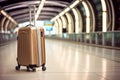 Suitcases Standing At Empty Airport Corridor, Stylish Luggage Bags Waiting At Terminal Hall