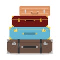 Suitcases, suitcases stacked on top of each other. Suitcase of the traveler.