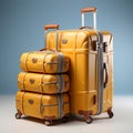 Suitcases with wheels on blue background. travel concept. ia generated Royalty Free Stock Photo