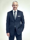 Suited up senior success. A studio portrait of a confident mature man wearing a pinstripe suit. Royalty Free Stock Photo