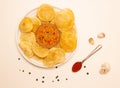 Suji/Sooji Halwa Puri or Shira Poori breakfast, served in a plate and bowl