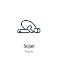 Sujud outline vector icon. Thin line black sujud icon, flat vector simple element illustration from editable people concept