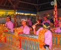 Sukawati, Bali, Indonesia - December 28, 2008: Traditional Balinese musicians playing on music instrument gamelan Royalty Free Stock Photo