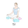 Sukhasana or Easy Pose with Blocks and a Pillow. Yoga Practice. Vector
