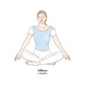 Sukhasana or Easy Pose with Gyan Mudra. Yoga Practice. Vector