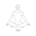 Sukhasana or Easy Pose with Gyan Mudra. Yoga Practice. Vector